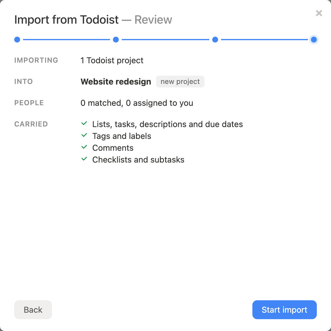 Reviewing an import before starting it