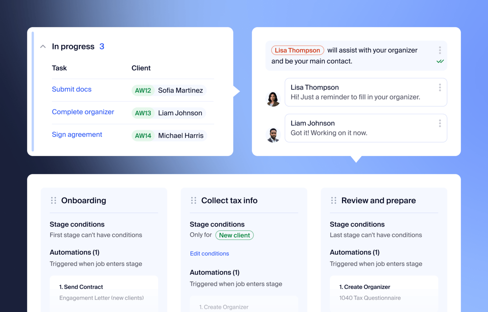 TaxDome accounting workflow and client portal dashboard