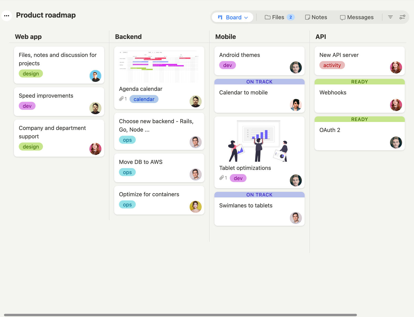Product roadmap for planning features, sprints, and releases